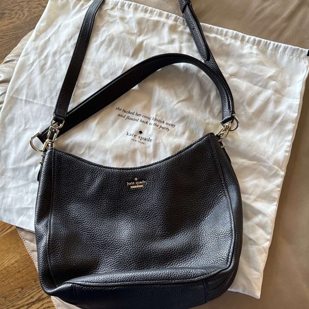 Kate Spade Lora Black Oakwood Street Pebbled Leather Hobo Bag - Picture 4 of 11